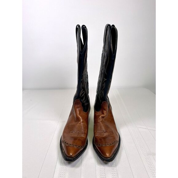 VTG Tony Lama Women’s 8 Cowboy Boots Brown Black 1035 Leather Western Point Toe - Picture 2 of 11